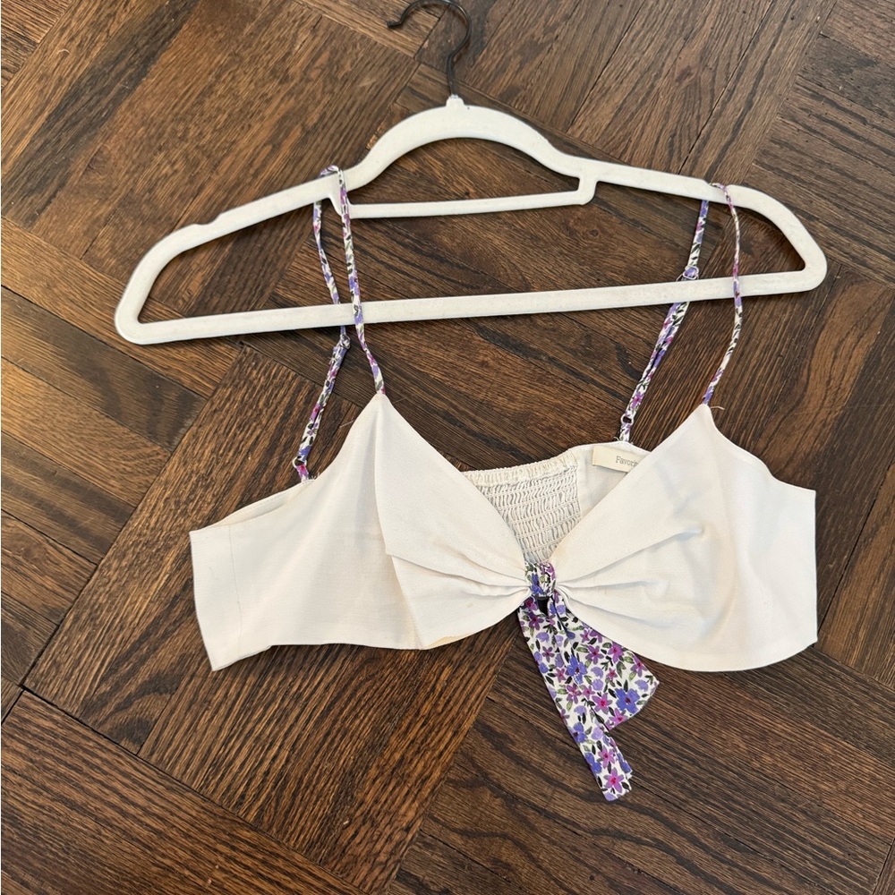 Floral Tie-Front Cream Top